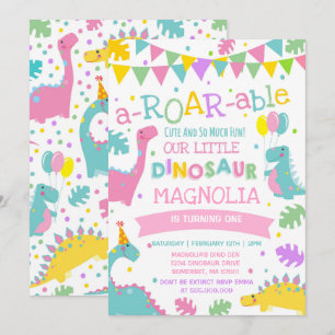 Dinosaur Birthday Invitation Girl Dinosaur Party Kaart