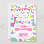 Dinosaur Birthday Invitation Girl Dinosaur Party Kaart (Voorkant)