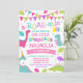Dinosaur Birthday Invitation Girl Dinosaur Party Kaart (Staand voorkant)