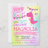 Dinosaur Birthday Invitation Girl Dinosaur Party Kaart (Voorkant)