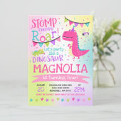 Dinosaur Birthday Invitation Girl Dinosaur Party Kaart (Staand voorkant)
