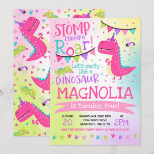 Dinosaur Birthday Invitation Girl Dinosaur Party Kaart