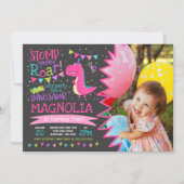 Dinosaur Birthday Invitation Girl Dinosaur Party Kaart (Voorkant)