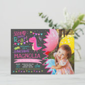 Dinosaur Birthday Invitation Girl Dinosaur Party Kaart (Staand voorkant)