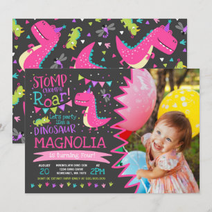 Dinosaur Birthday Invitation Girl Dinosaur Party Kaart