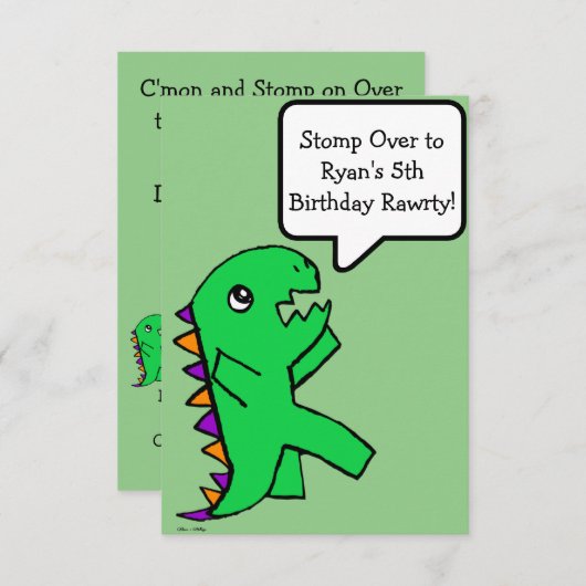 Dinosaur Birthday Invitation Green Flat Card Bedankkaart (Voorkant / Achterkant)