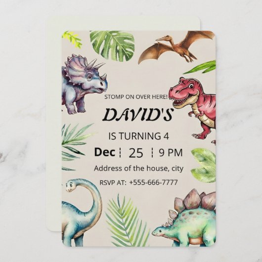 Dinosaur Birthday Invitation Kaart (Voorkant / Achterkant)