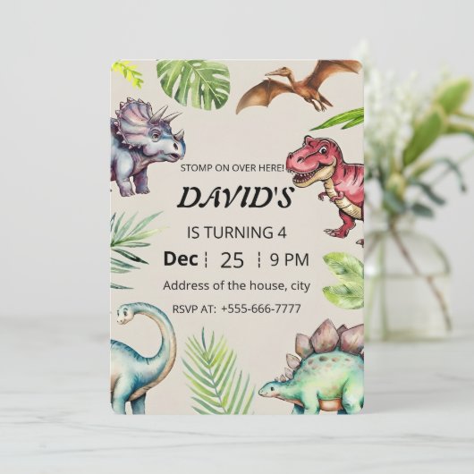 Dinosaur Birthday Invitation Kaart (Staand voorkant)