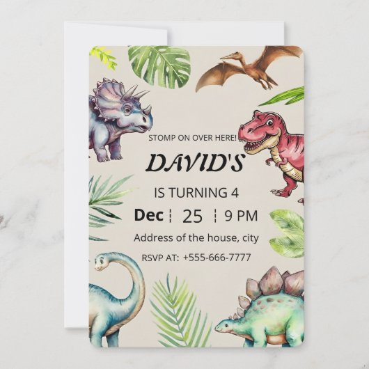 Dinosaur Birthday Invitation Kaart (Voorkant)