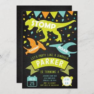 Dinosaur Birthday Invitation Modern Chalkboard Kaart
