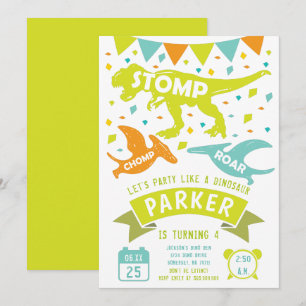 Dinosaur Birthday Invitation Modern Colorful Kaart
