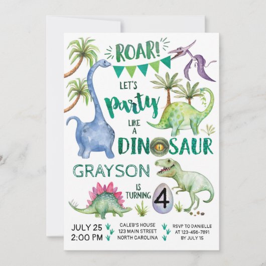 Dinosaur Birthday Invitation Party as a Dinosaur Kaart (Voorkant)