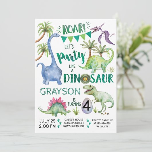 Dinosaur Birthday Invitation Party as a Dinosaur Kaart (Staand voorkant)