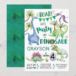 Dinosaur Birthday Invitation Party as a Dinosaur Kaart