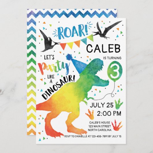 Dinosaur Birthday Invitation Party as a Dinosaur Kaart (Voorkant / Achterkant)