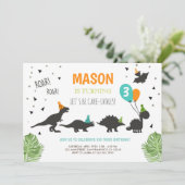 Dinosaur Birthday Invitation ROAR Dino Kaart (Staand voorkant)