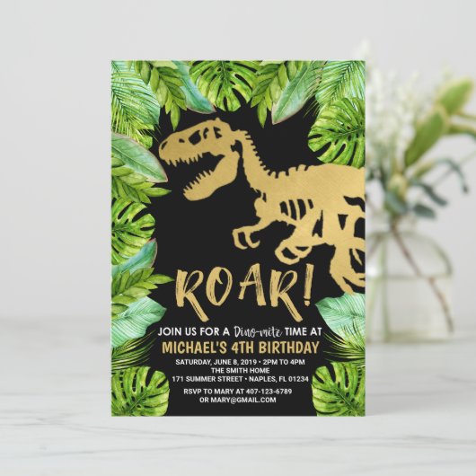 Dinosaur Birthday Invitation Roar Dino Party Boy Kaart (Staand voorkant)
