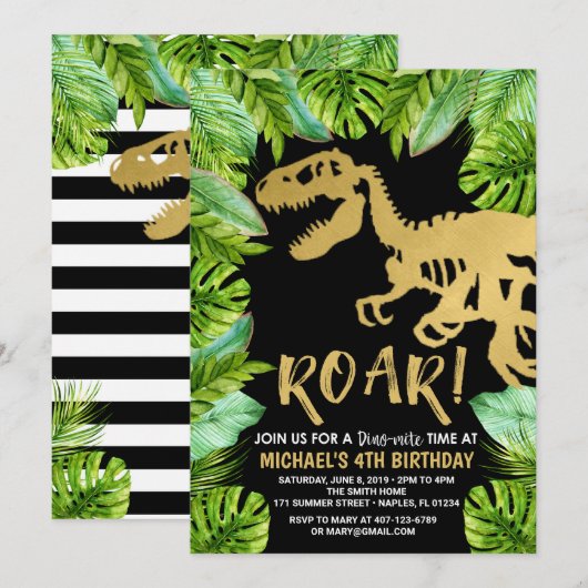 Dinosaur Birthday Invitation Roar Dino Party Boy Kaart (Voorkant / Achterkant)