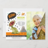 Dinosaur Birthday Invitation ROAR Dino Stomp Chomp Kaart (Voorkant)