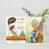 Dinosaur Birthday Invitation ROAR Dino Stomp Chomp Kaart (Staand voorkant)