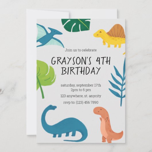 Dinosaur Birthday Invitation Sjabloon Kaart (Voorkant)