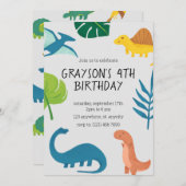 Dinosaur Birthday Invitation Sjabloon Kaart (Voorkant / Achterkant)
