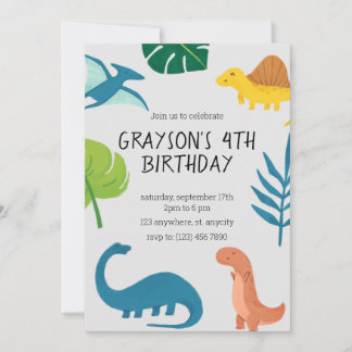 Dinosaur Birthday Invitation Sjabloon Kaart