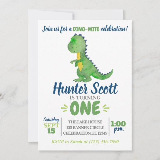 Dinosaur Birthday Invitation - T-Rex Invite Kaart (Voorkant)