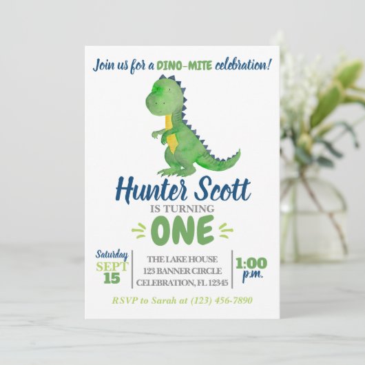 Dinosaur Birthday Invitation - T-Rex Invite Kaart (Staand voorkant)