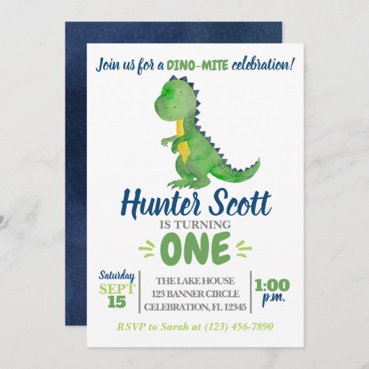 Dinosaur Birthday Invitation - T-Rex Invite Kaart (Voorkant / Achterkant)