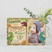 Dinosaur Birthday Invitation, T-Rex Uitnodiging (Staand voorkant)
