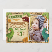 Dinosaur Birthday Invitation, T-Rex Uitnodiging (Voorkant / Achterkant)