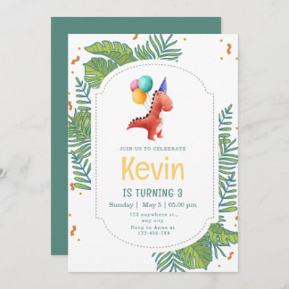 Dinosaur Birthday Invitation, Three Rex Birthday Kaart