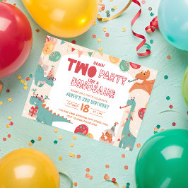 Dinosaur Birthday Invitation Two. Modern Boy Dino  Kaart