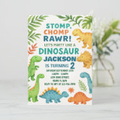Dinosaur Birthday Invitations Feestdagenkaart (Staand voorkant)