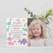 Dinosaur Birthday Invitations Feestdagenkaart (Staand voorkant)