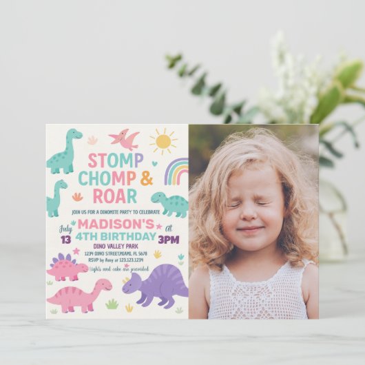 Dinosaur Birthday Invitations Feestdagenkaart (Staand voorkant)