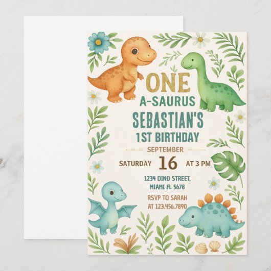 Dinosaur Birthday Invitations Feestdagenkaart (Voorkant / Achterkant)