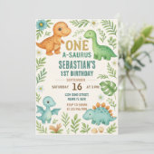 Dinosaur Birthday Invitations Feestdagenkaart (Staand voorkant)