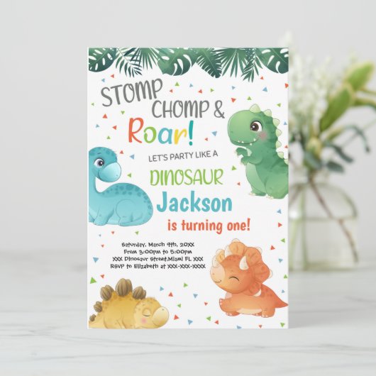 Dinosaur Birthday Invitations Kaart (Staand voorkant)