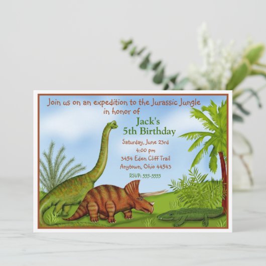 Dinosaur Birthday Invitations Kaart (Staand voorkant)