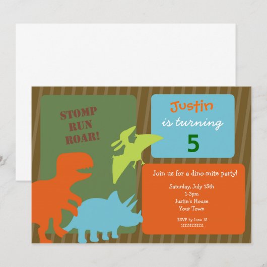 Dinosaur Birthday Invitations Kaart (Voorkant / Achterkant)