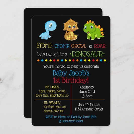 Dinosaur Birthday Invitations Kaart (Voorkant / Achterkant)