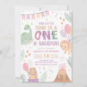 Dinosaur Birthday Invite One. Pink Cute Baby Dino Kaart (Voorkant)