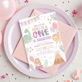 Dinosaur Birthday Invite One. Pink Cute Baby Dino  Kaart
