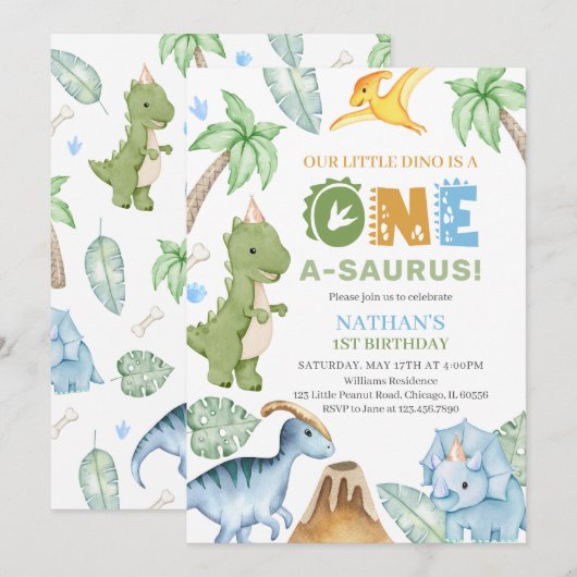 Dinosaur Birthday Kaart (Voorkant / Achterkant)