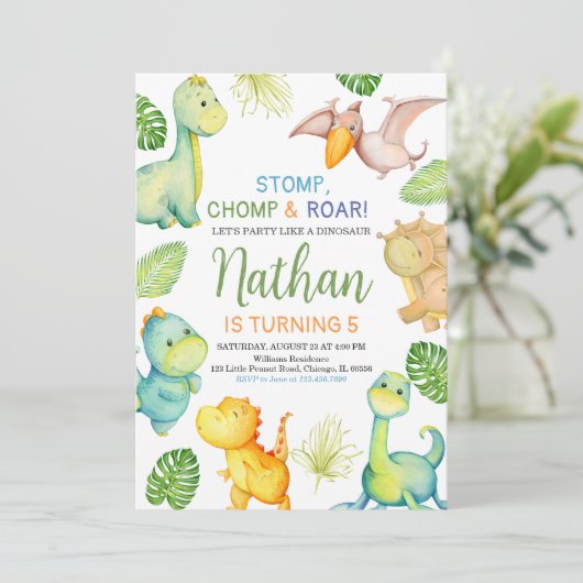 Dinosaur Birthday Kaart (Staand voorkant)