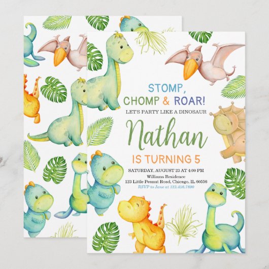 Dinosaur Birthday Kaart (Voorkant / Achterkant)