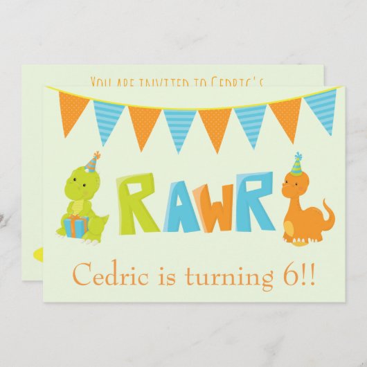 Dinosaur Birthday Kaart (Voorkant / Achterkant)