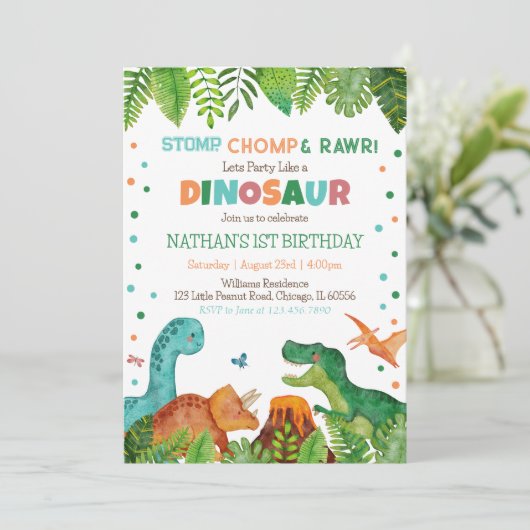 Dinosaur Birthday Kaart (Staand voorkant)